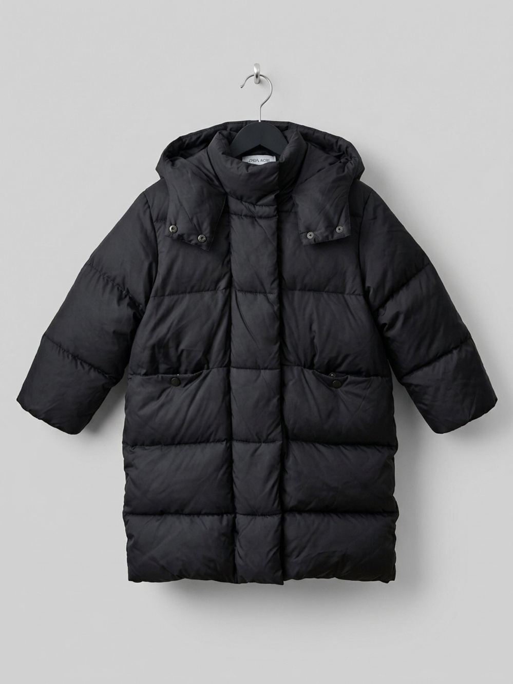 Zara Kids Hooded Puffer Coat Midi Length Black Size 6-7